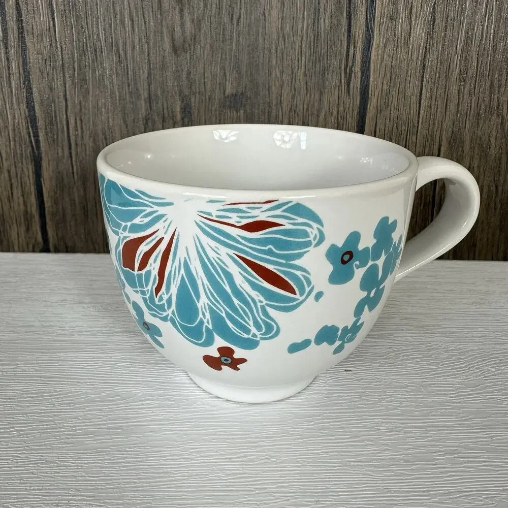 IKEA Bullra 15199 Coffee Mug Cup Large 16 oz Turquoise Floral Flowers
